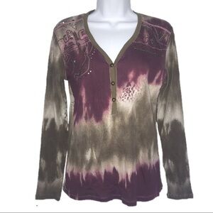 Marc Aurel Tie Dye Rib Knit Beaded V neck Top 42